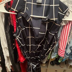 Ann Taylor Navy and White Checkered Midi Dress